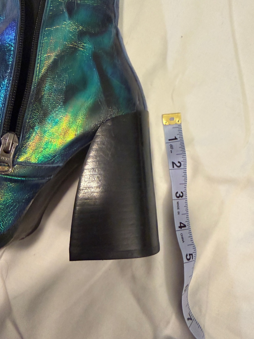 L'INTERVALLE Metallic Blue-Green Ankle Boots with Block Heel - Picture 7 of 7